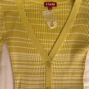 STAUD Women's Yellow Striped Cardigan